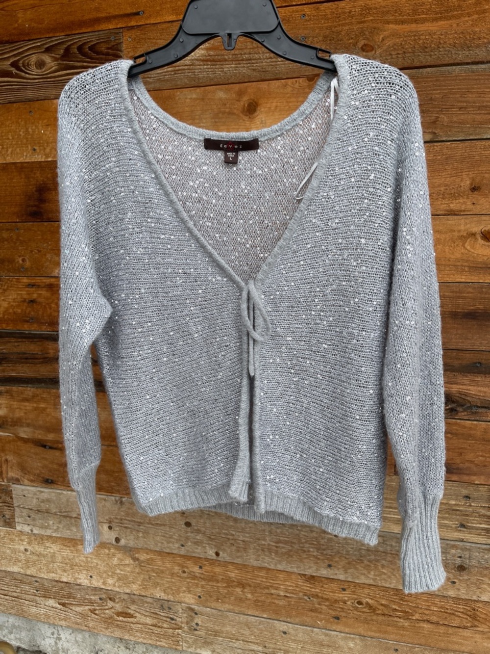 Fever Silver-Gray Sparkle Tie-Front Cardigan